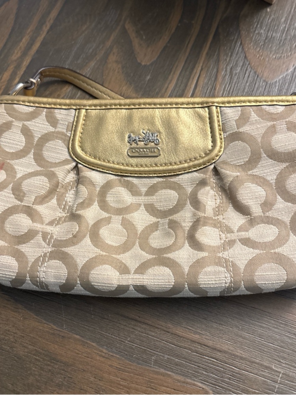 Coach Beige Signature Jacquard Wristlet with Gold Trim #vintage - Picture 5 of 12